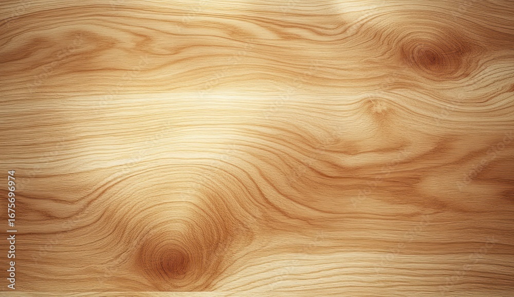 Fototapeta premium Close-up of smooth natural wooden surface with grain patterns and knots showcasing warm brown and beige tones