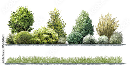 Collection of green trees pine and deciduous forest trees, Vector illustration of an architectural tree for landscape vector design on transparent background 