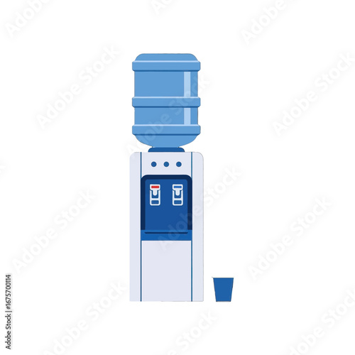 A simple, flat illustration of a water cooler and a cup.