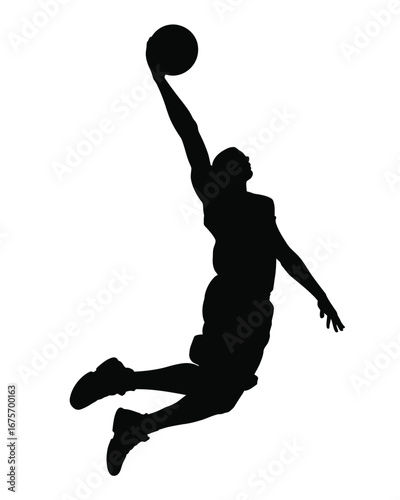 Silhouette basketball player dunking vector illustration scalable eps graphic silhouette vector illustration white background