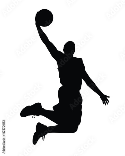 Silhouette of a basketball player dunking ball vector illustration scalable eps icon silhouette vector illustration white background