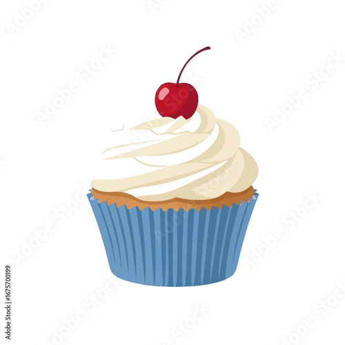 A delectable illustration of a cupcake with a vibrant red cherry on top, displayed against a dark background.