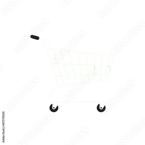 A simple, white shopping cart graphic is presented against a stark black background.