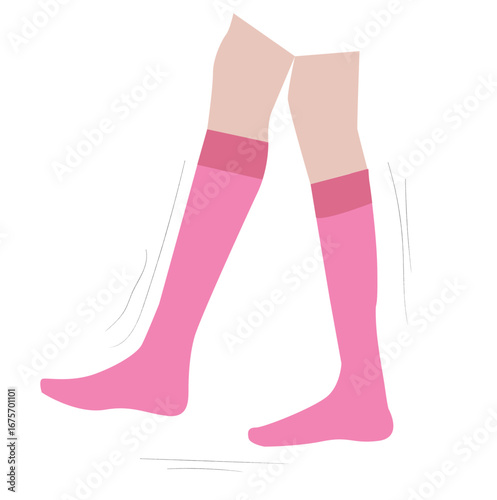 feet wearing pink socks. Human feet in cute pink socks