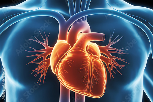 3d medical illustration of heart bypass surgery anatomy showing coronary artery graft cardiovascular treatment medical education healthcare and cardiology concept