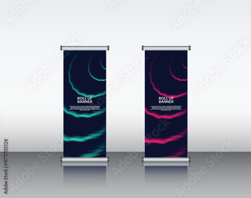 Editable Rollup Banner Template – Dark Abstract Swirls with Neon Gradient 3D Render