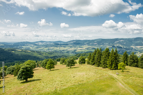 The Sudetes landscape seen from the Dalimilova rozhledna observation tower. Eastern Sudetes.