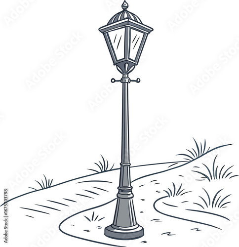 Antique street lamp vector illustration silhouette of an old lantern post for city architecture