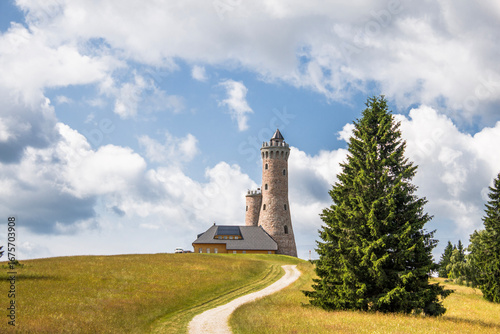 Dalimilova rozhledna – an observation tower on Větrov Hill. A 34-meter-high tower in the Czech Sudetes.
