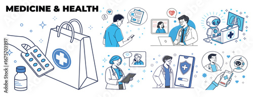 Digital Healthcare Technology and Telemedicine Solutions for Modern Medical Practices and Patient Communication with Doctor Consultation and Online Pharmacy Services