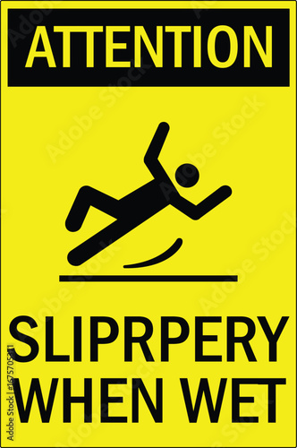  Floor Slippery When Wet Symbol Sign, On White Background .Floor Slippery When Wet sign, logo, badge, icon, sticker, label, emblem, stamp, symbol, black, line, flat vector, isolated illustration.