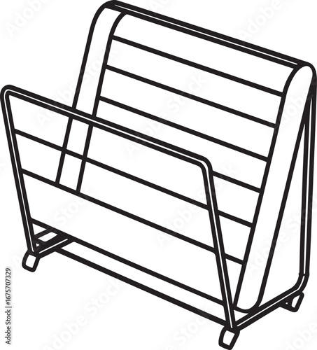 Magazine rack outline vector illustration, line art	