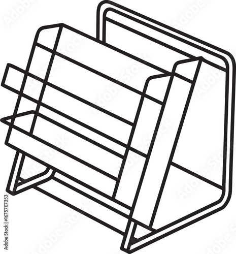 Magazine rack outline vector illustration, line art	
