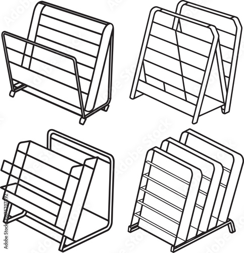 Set of Magazine rack outline vector illustration, line art	