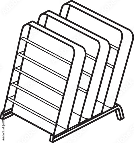 Magazine rack outline vector illustration, line art	