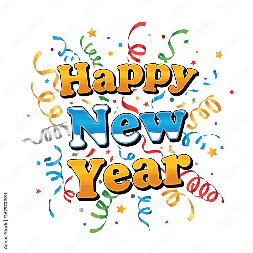 Fototapeta premium Happy New Year celebration with confetti and streamers