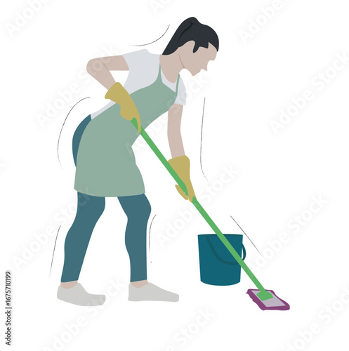 woman mopping. Woman Mopping Floor with Bucket 