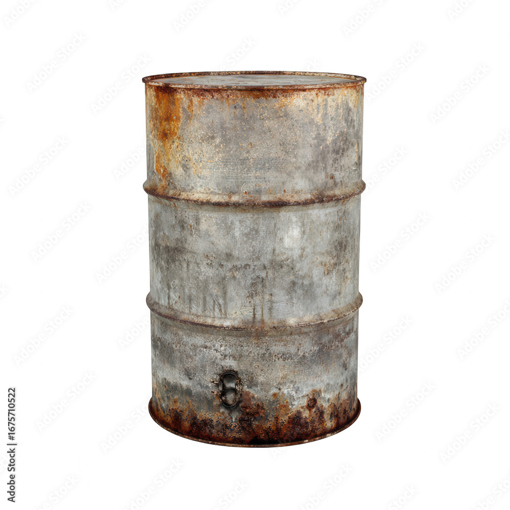 Fototapeta premium Rusty metal barrel isolated on transparent background