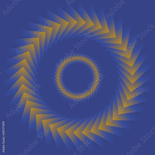 abstract blue image of yellow triangles organized clockwise in a circle