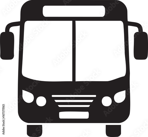 Simple black bus icon front view, perfect for transportation concepts and urban travel