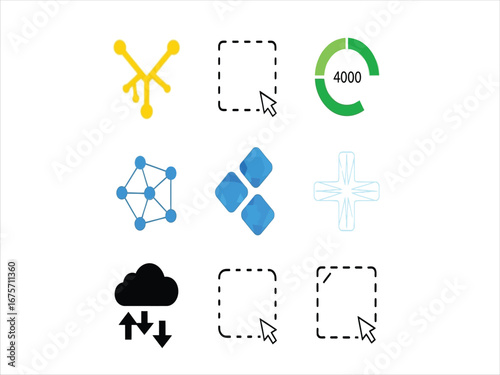 Diverse vector graphics showcasing network, cloud, and progress concepts for modern design