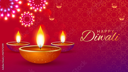 Indian festival happy diwali with decorative diwali props, diwali traditional background, diwali celebration greeting card, vector illustration
