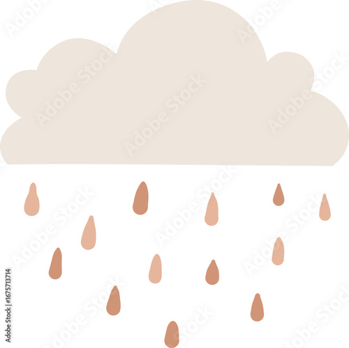 Minimalist Boho Rain Cloud Illustration. Simple Neutral Toned Graphic Element for Weather, Nature, or Nursery Decor