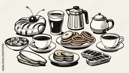 A delightful spread of coffee pastries and breakfast treats
