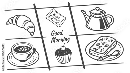 Good morning breakfast treats and coffee illustration
