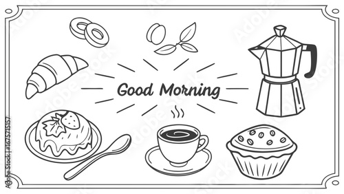 Good morning breakfast treats and coffee illustration