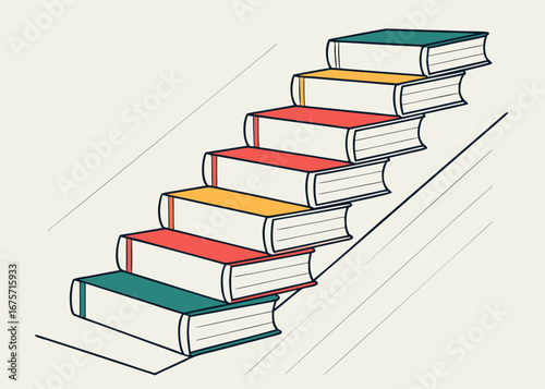 Books stacked like stairs symbolizing knowledge and education