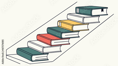 Books stacked like stairs symbolizing learning and knowledge progression