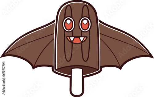Whimsical chocolate popsicle character with bat wings, ready for Halloween fun
