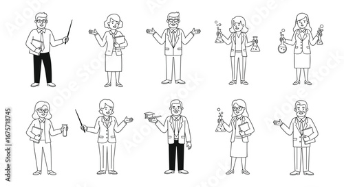 Collection of diverse professionals demonstrating various actions and poses for presentation and educational purposes