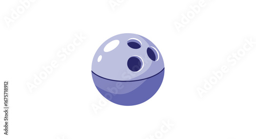 A 3d pixel art illustration of a lavender bowling ball with three finger holes in the top half presented against a clean white background with soft shadow effects creating depth and visual interest