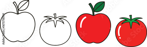 Apple and Tomato Vector Illustrations