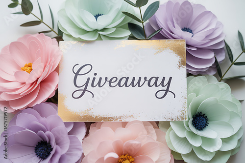 Join our floral giveaway contest and win big prizes! Elegant floral arrangement with pastel spring blossoms, enter now for a chance to win, perfect for social media