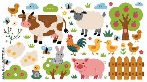 Adorable Farm Animals and Nature Elements Set sheep