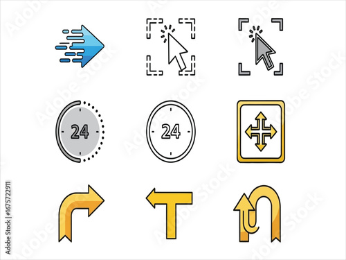 Collection of Modern Arrow and Cursor Icons for UI Design