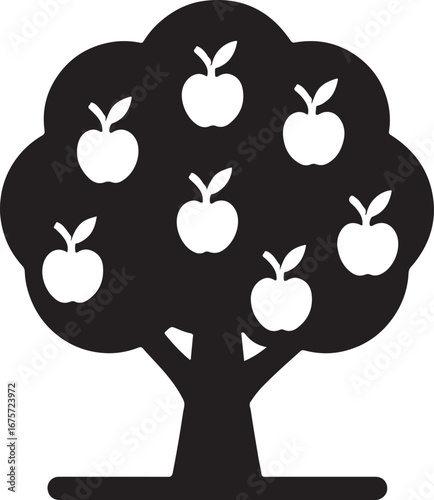 Orchard tree silhouette icon vector. Agriculture and garden design for fruit trees, nature, and farming projects.