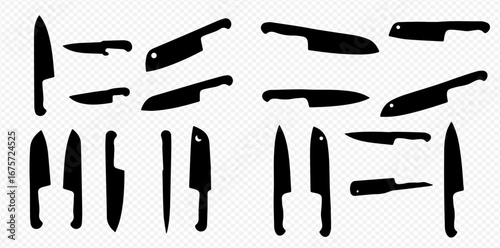 Collection of various kitchen knife silhouettes, showcasing different blade shapes and sizes.