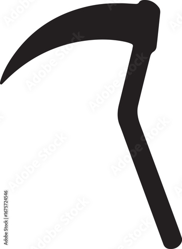 Scythe tool silhouette icon vector. Traditional farming hand tool design for harvest, agriculture, and rural work.
