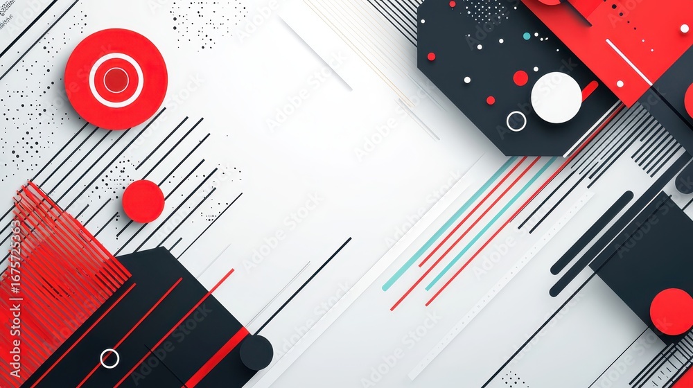 Obraz premium Abstract Geometric Design with Red, Black, and White Elements