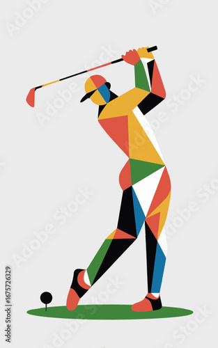 Golfista 004 Geometrico Astratto - Design Artistico Sportivo Moderno con Forme Colorate