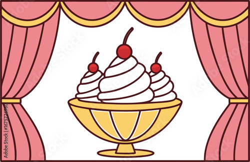 Sweet dessert presentation with cherries on stage