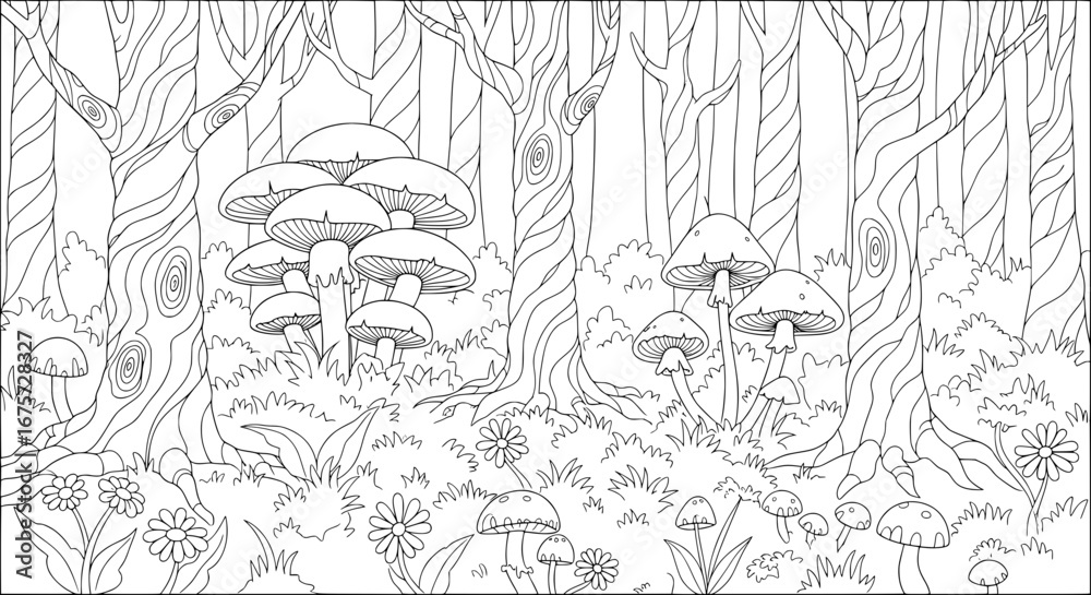 Fototapeta premium Mushrooms and forest plants with transparent background