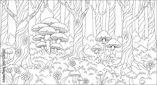 Mushrooms and forest plants with transparent background