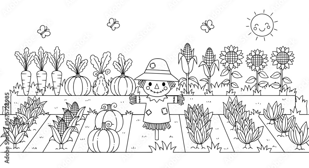 Fototapeta premium Line art of vegetable garden with transparent background