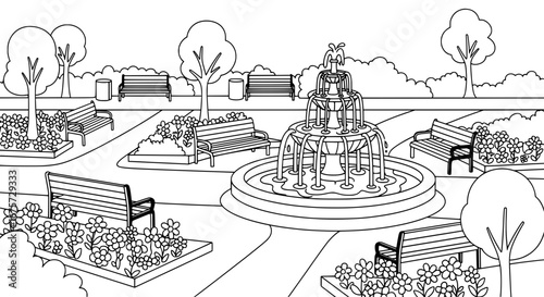 Park fountain with transparent background