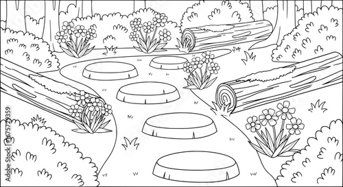 Pathway with stepping stones in garden with transparent background